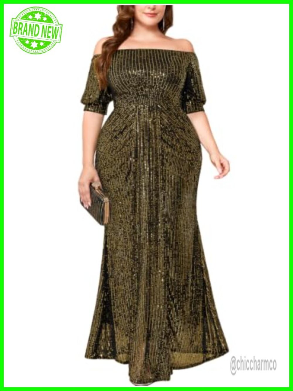 Plus Size Sequin Off Shoulder Mermaid Maxi Formal Evening Gown